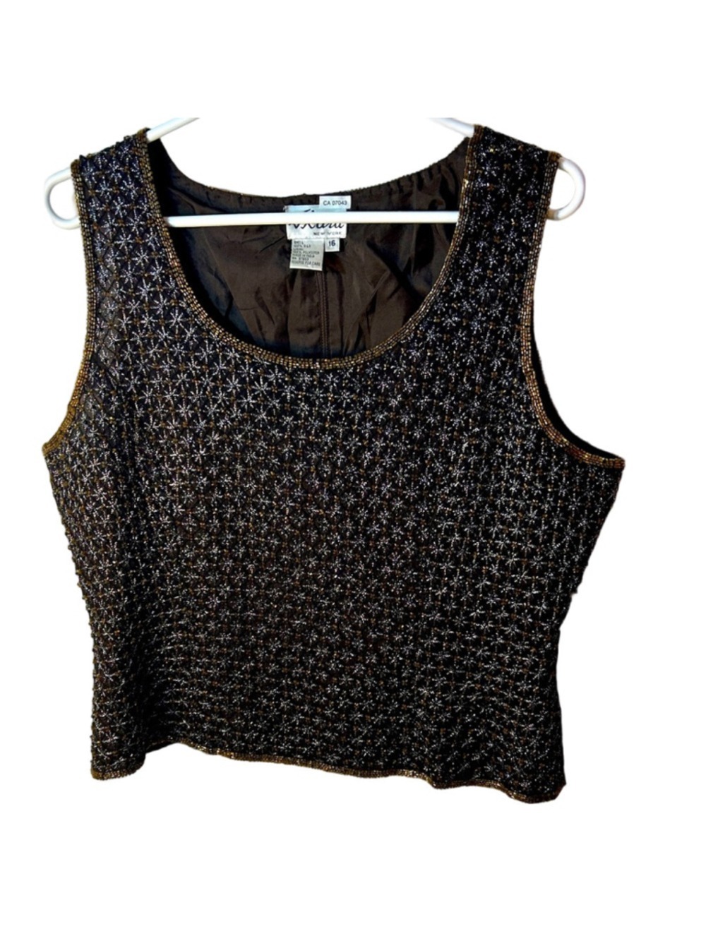 vintage silk beaded brown sleeveless blouse y2k size 16
